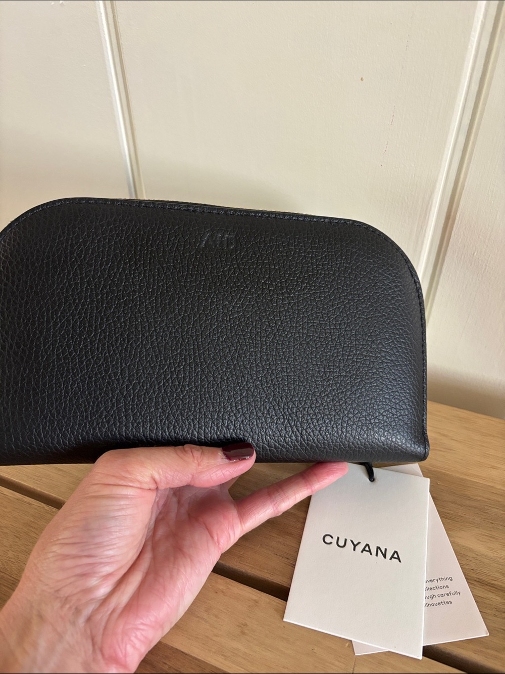Cuyana Black Pebbled Leather Cosmetic Pouch and Zip Wallet Set - Picture 3 of 8